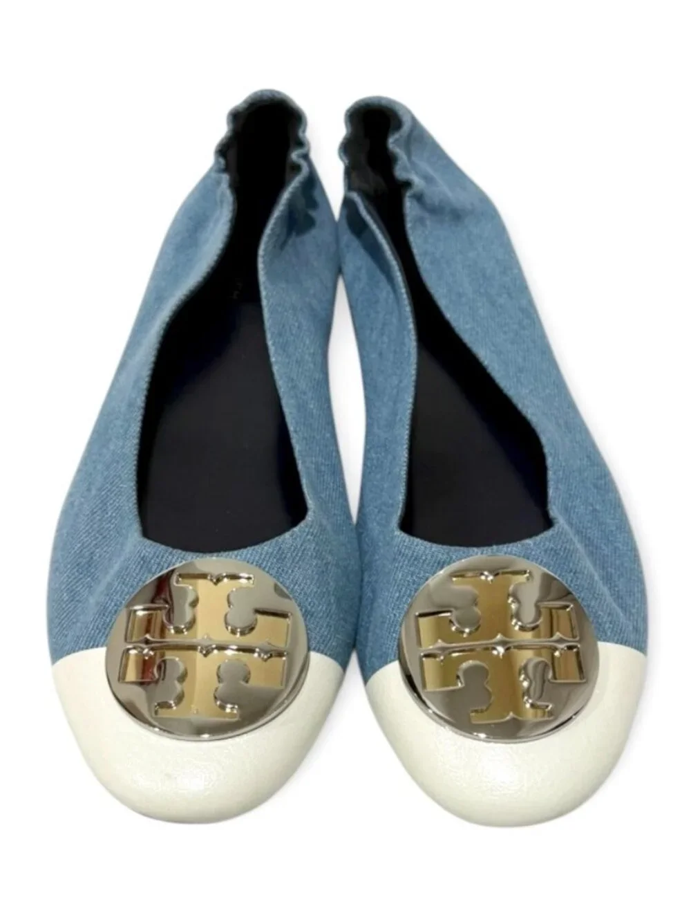 Tory Burch Claire Denim and Leather Cap-Toe Ballet Flats Size 10